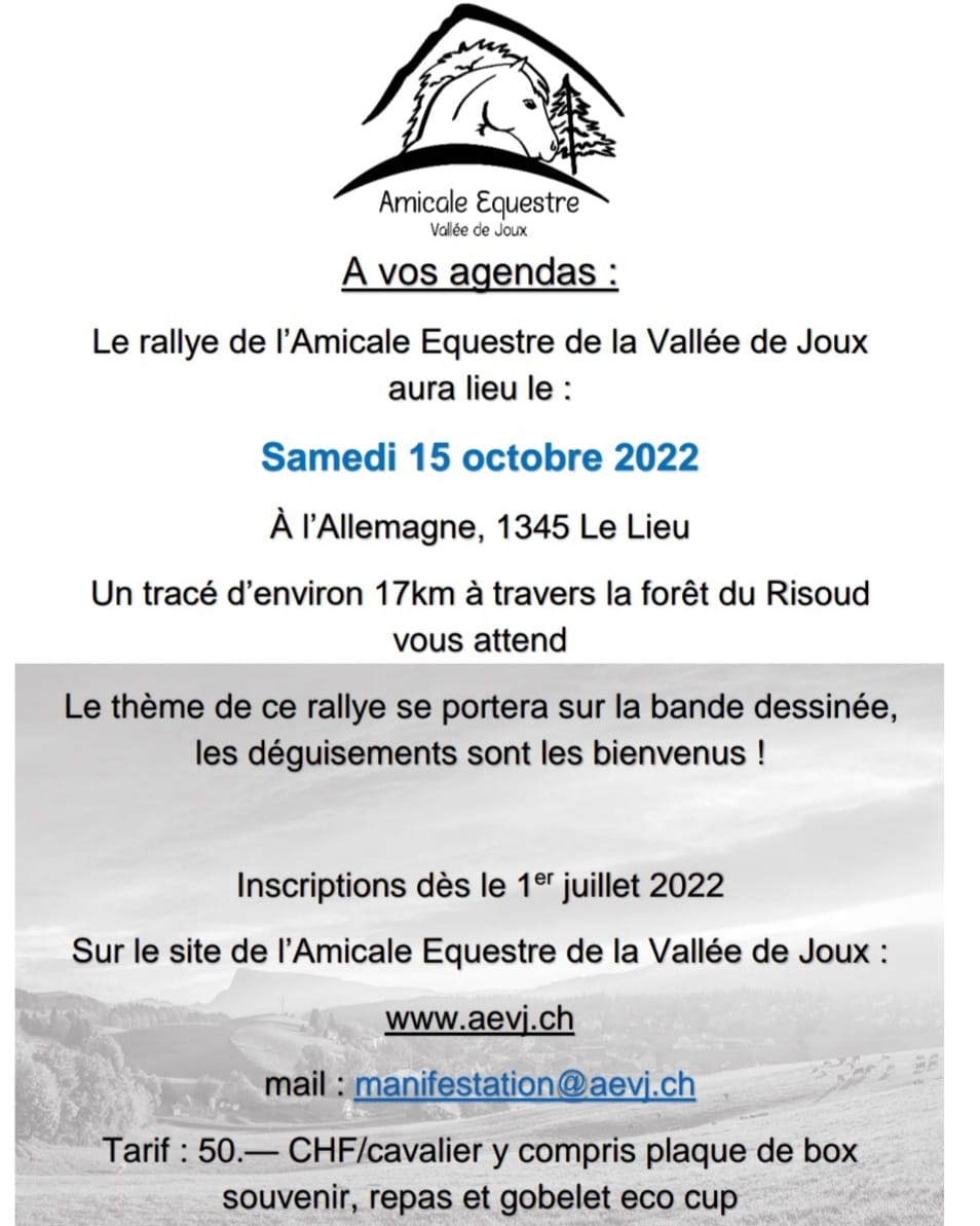 SA 15.10 Rallye de l'Amicale Equestre de la Vallée de Joux